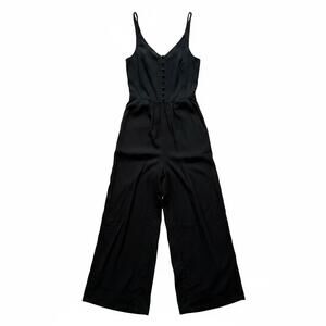 Madewell Black Wide Leg Jumpsuit Smocked Sleeves 2 Vacation Boho Chic Casual